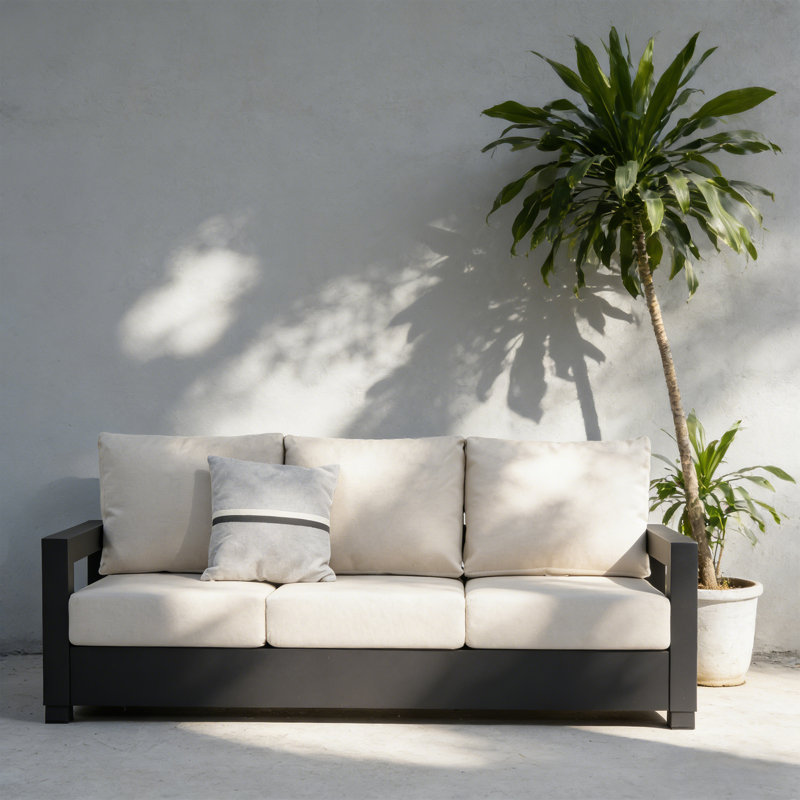 Canapé d'extérieur pour 3 personnes, Coussin blanc / cadre noir