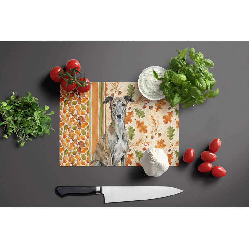 Brindle Greyhound Heirloom Fall Glass Cutting Board