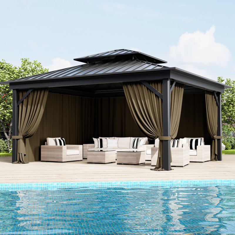 4-Panels Sidewall Curtains For Gazebo, Only Curtains, Sand, 78.74" H x 192" W x 144" D