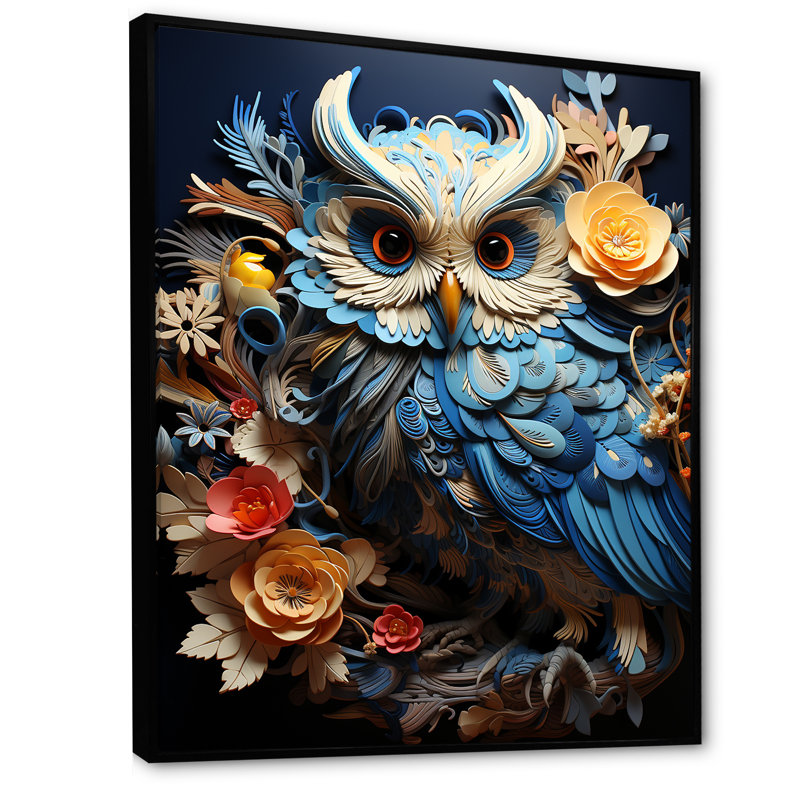 Mysterious Owl Blooms sur impression sur toile, Cadre flottant noir, H 32 po x l 24 po x P 1 po