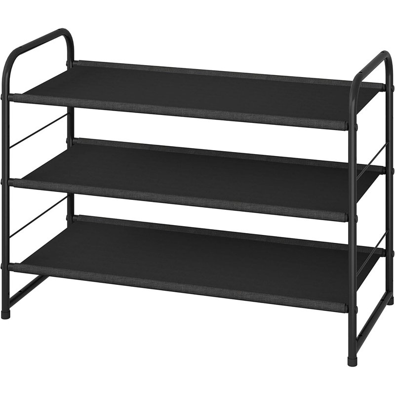 Range-chaussures empilable à 3 niveaux - Organisateur de rangement extensible et réglable en tissu noir
