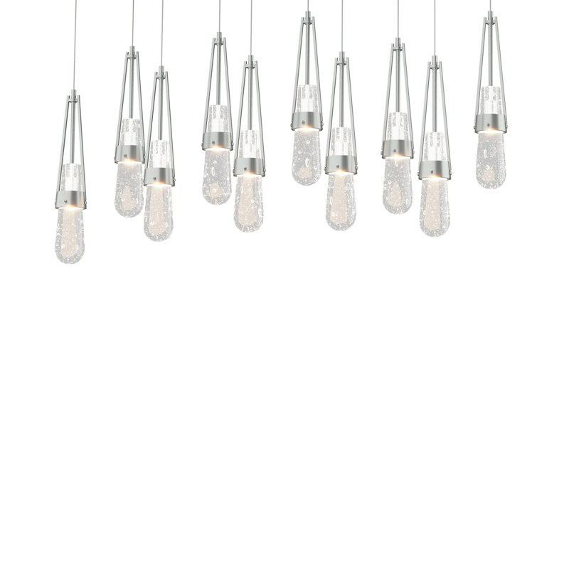 Luminaire suspendu à 10 lumières Link, Long: 19 po à 130 po, Verre antique transparent, Platine rétro
