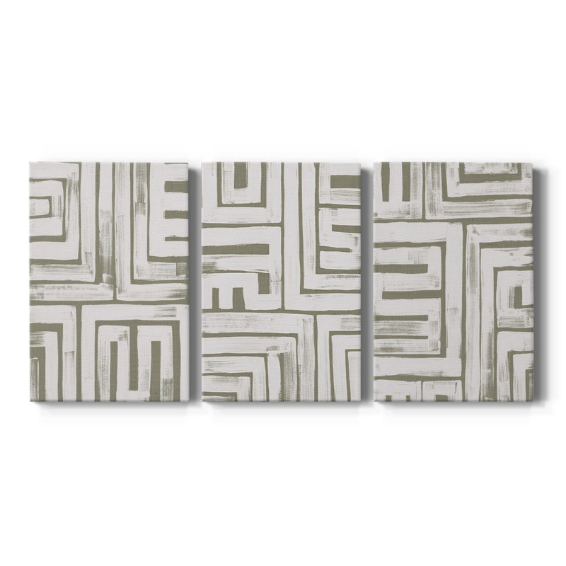 Maze Interlock I  -Custom Wrapped Gallery Canvas - 3 Pieces, 27" H x 54" W