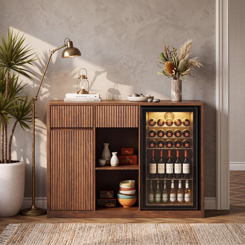 Mini-armoire à café avec espace de rangement pour réfrigérateur et rangement pour bouteilles de vin, Brown