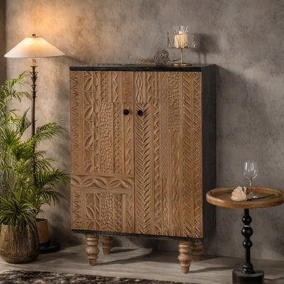 Retro Simple Carved Wooden Accent Cabinet