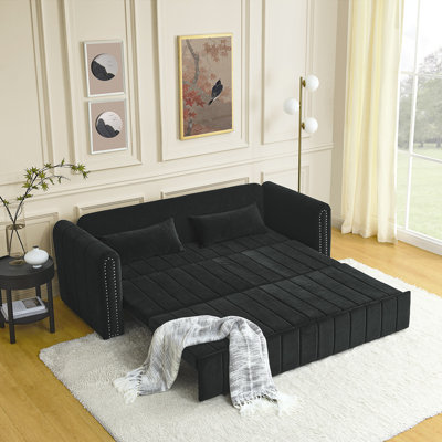 Kyhlee 82.31'' Velvet Rolled Arms Sleeper -  Rosdorf Park, 344BE87B487244D9B918E29FD4A1EBA9