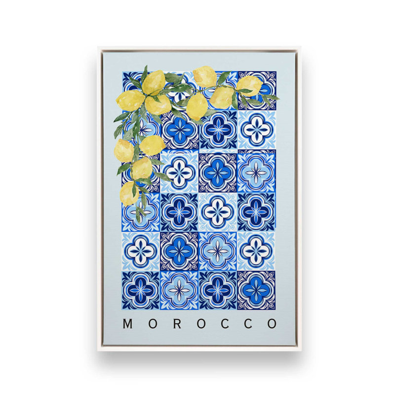 Impression sur toile marocaine Tile and Lemon, H 30,75 po x l 20,75 po, Blanc opaque