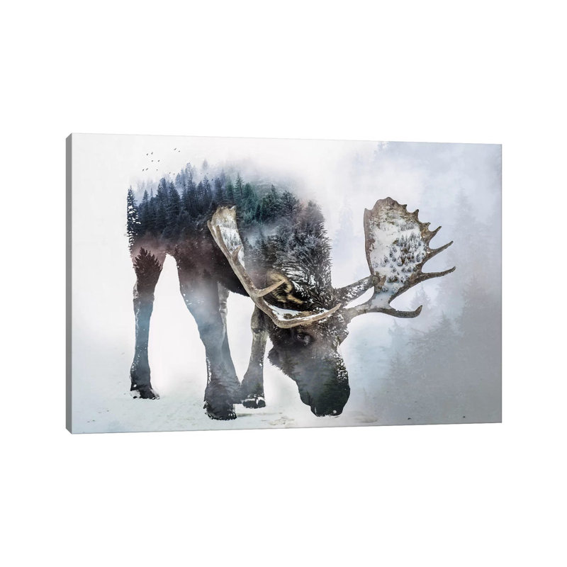 «Nature Moose» par Paul Haag - impression d'art graphique, Toile tendue, H 12 po x l 18 po x 1,5 po