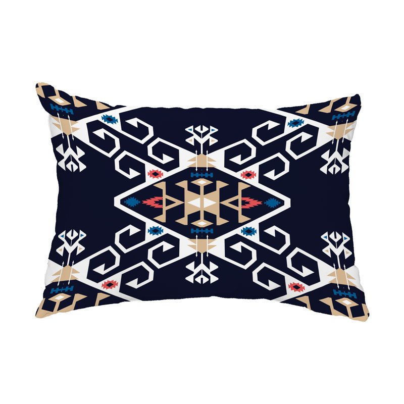 Jodhpur Geometric Outdoor Reversible Throw Pillow, Navy Blue