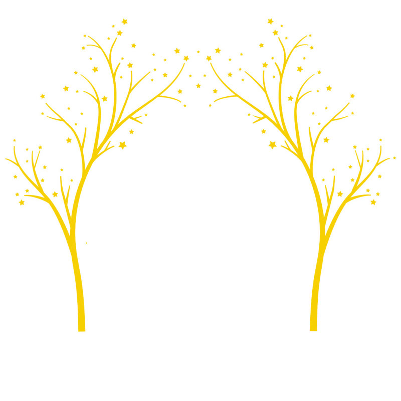 Décalcomanie murale arbres étoiles, H 60 po x l 74 po x P 0,01 po, Jaune clair