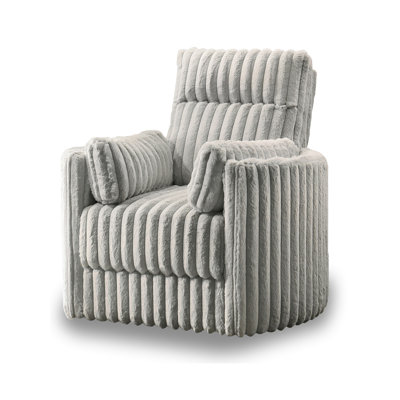 Ezo Swivel Accent Chair, Channel Grey Polyester Corduroy, 2 Pillows