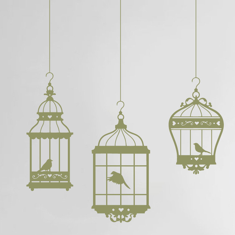 Adhésif décoratif jolies cages à oiseaux, H 48 po x l 37 po x P 0,01 po, Olive