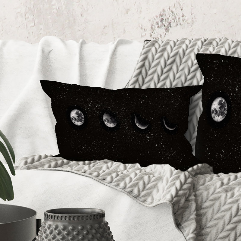 Rectangle, phases de lune dans le ciel nocturne - Coussin décoratif imprimé moderne