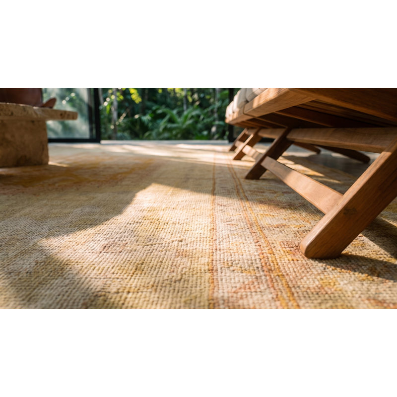 Light Decorative Cream And Gold Color Antique Turkish Medallion Oushak Rug