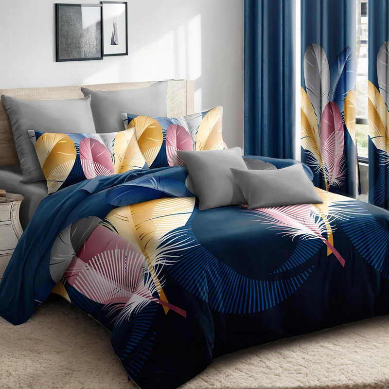 Ensemble de literie 9 pièces toutes saisons en microfibre de bambou avec rideaux