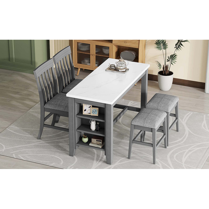 5-Piece Counter Height Dining Table Set With Built-In Storage Shelves