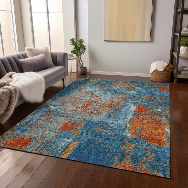 Tapis intérieur / extérieur bleu marine Aria , 8 pi x 10 pi
