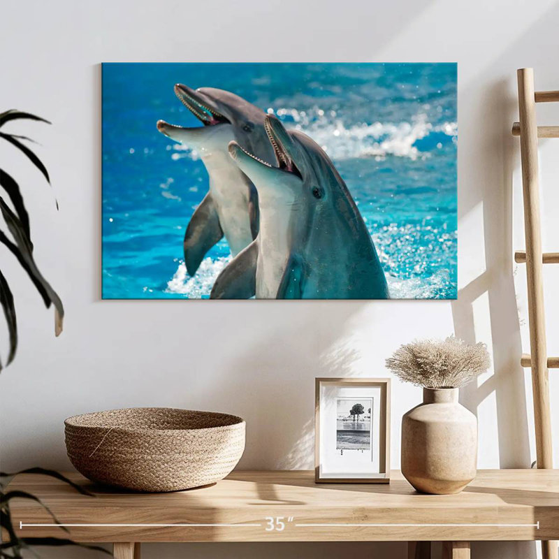 Excited Dolphins, 16" H x 24" W