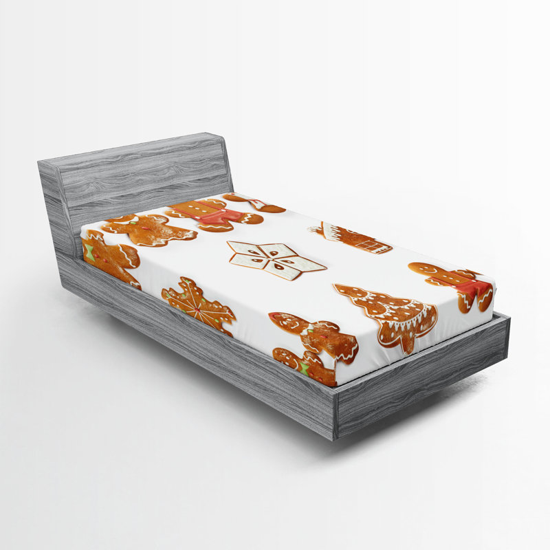 Ensemble de 2 drap-housse Ambesonne Gingerbread Man brun pâle et blanc, Drap-housse de taille simple