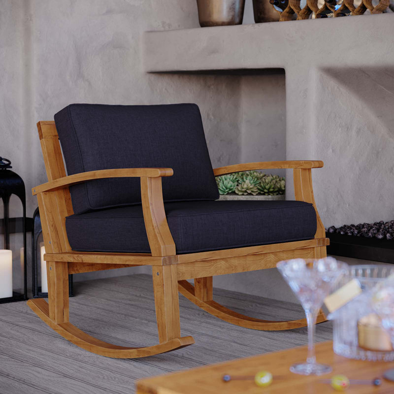 Chaise berçante d'extérieur en teck Marina, Bleu marine