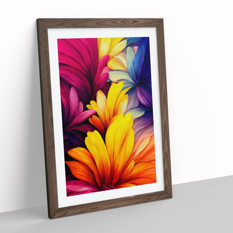 Vibrant Flowers No.3 - Framed Print, 64cm H x 46cm W x 2cm D, Walnut