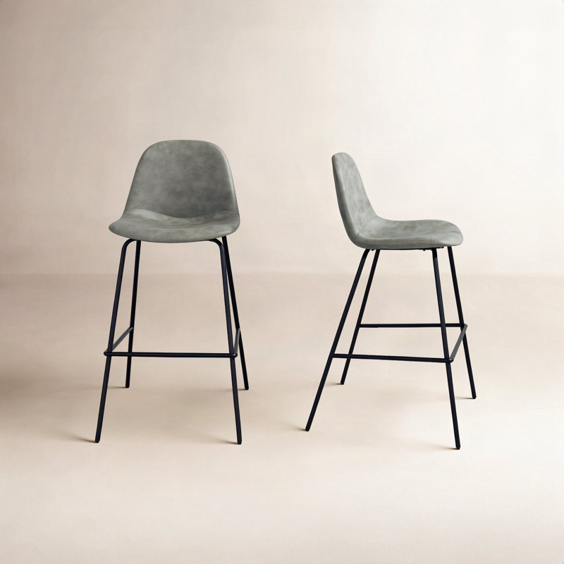 Tabouret de bar et de comptoir en cuir Kody, Cuir végétalien gris ardoise, Tabouret de comptoir (siège d'une hauteur de 23,7