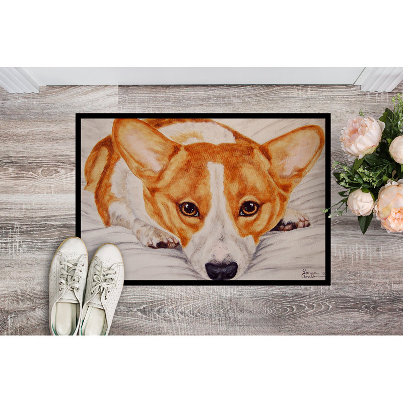 Tapis de porte d'extérieur antidérapant Tyro Fiona Corgi, Rectangle 2 pi x 3 pi