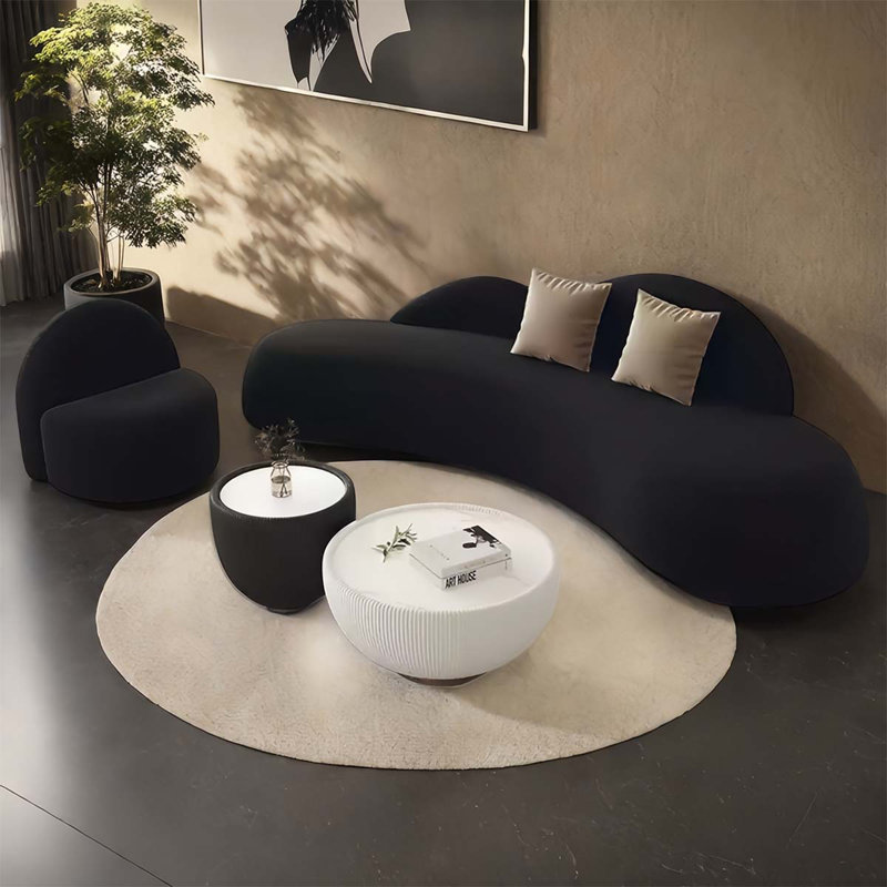 Creative curved black sofa coffee table combinatio