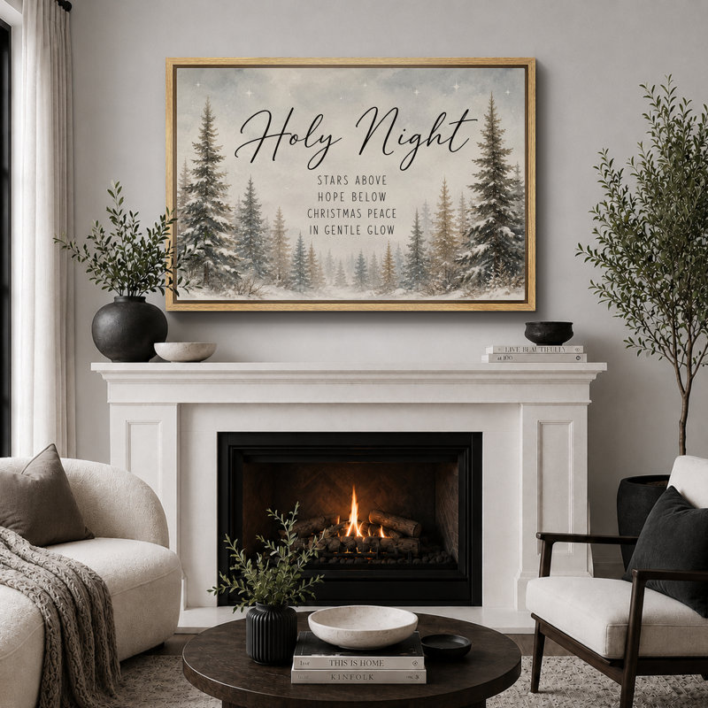 Illustration de citation de Noël forêt d'hiver, images de chambre à coucher, impression sur toile giclée sur toile encadrée
