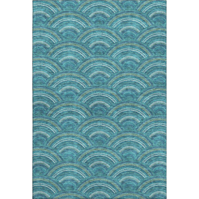 Premium Machine Washable Prisco Teal Rug