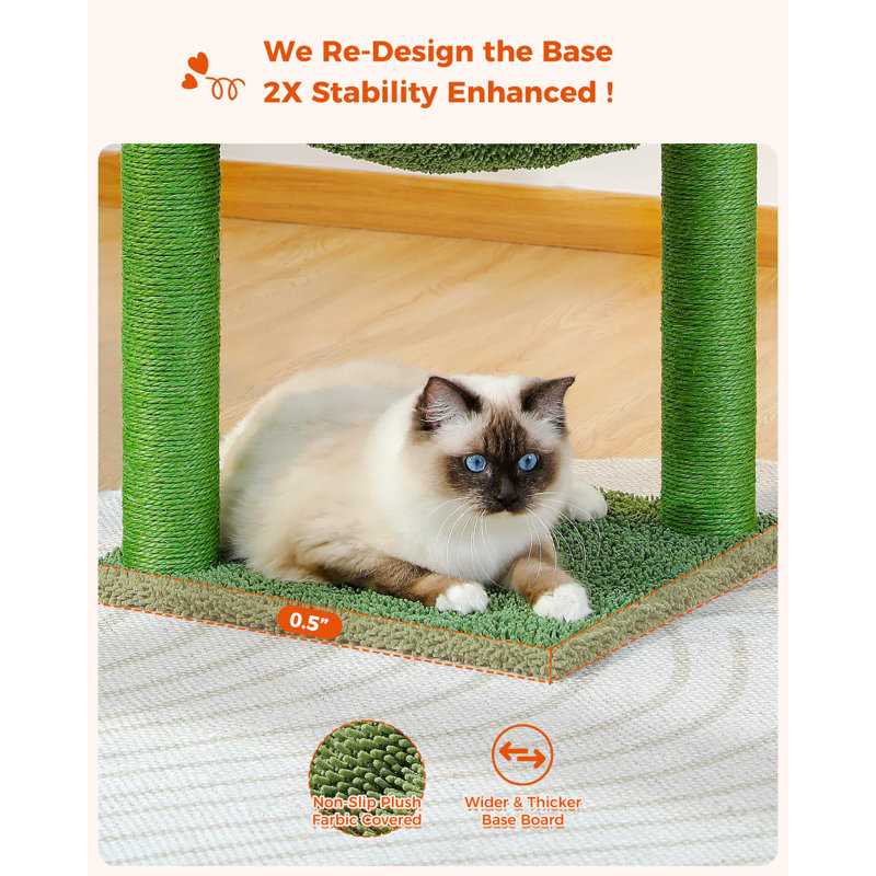 33'' Cactus Cat Tree With Hammock, Scratching Posts, And Play Ball, Perfect For Small And Medium Cats, Indoor Cat Furniture