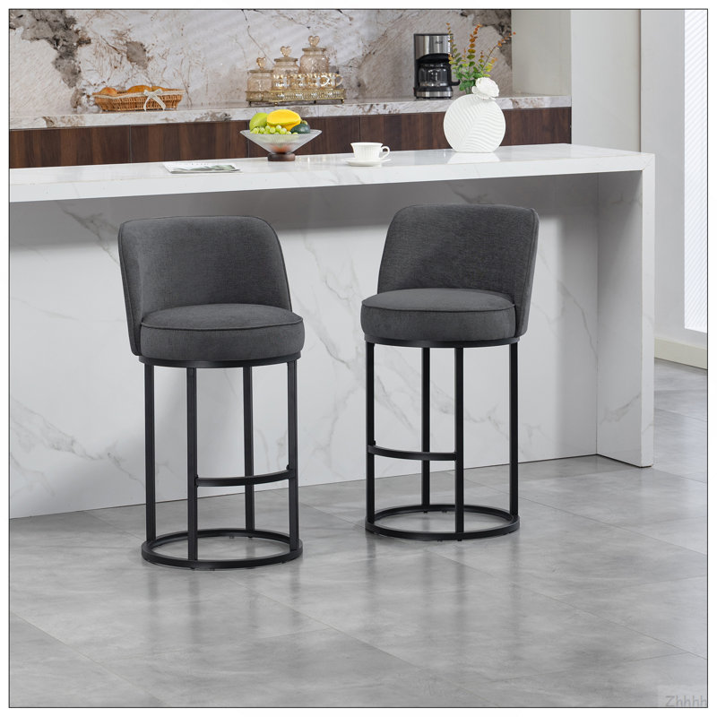 Ensemble de 2 tabourets de bar à hauteur de comptoir, tabourets de bar moderne avec dossier, tabourets de bar rembourrés en tissu de lin pour îlot de cuisine