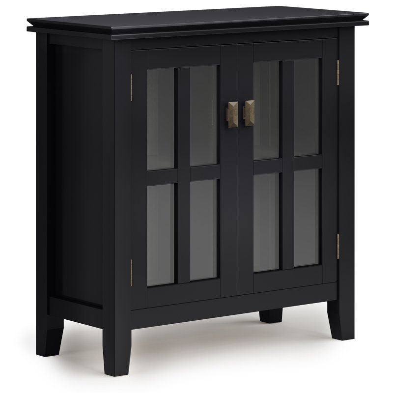 Artisan Black Solid Wood Low Storage Cabinet with Adjustable Shelves