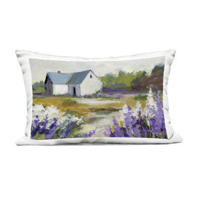 Lavender Field and Cottage Outdoor Printed Pillow design by Susan Winget