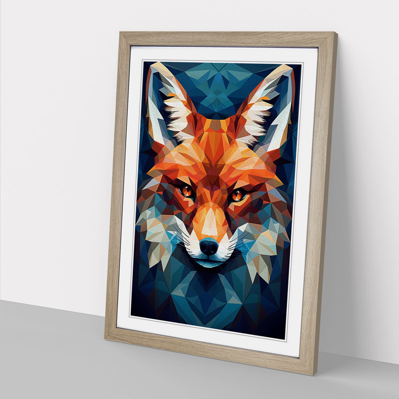 Fox Geometric No.2 - Single Picture Frame Print on Wood, 46cm H x 34cm W x 2cm D, Oak