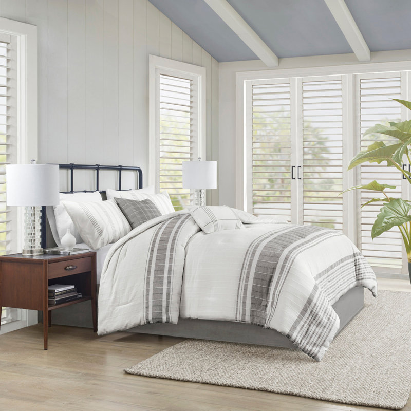 Ensemble d'édredon surdimensionné en jacquard de coton 6 pièces blanc / gris