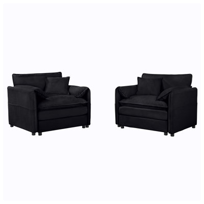 Ensemble de 2 fauteuils d'appoint surdimensionnés en chenille - Canapé simple noir avec sièges profonds pour salon et chambre à coucher