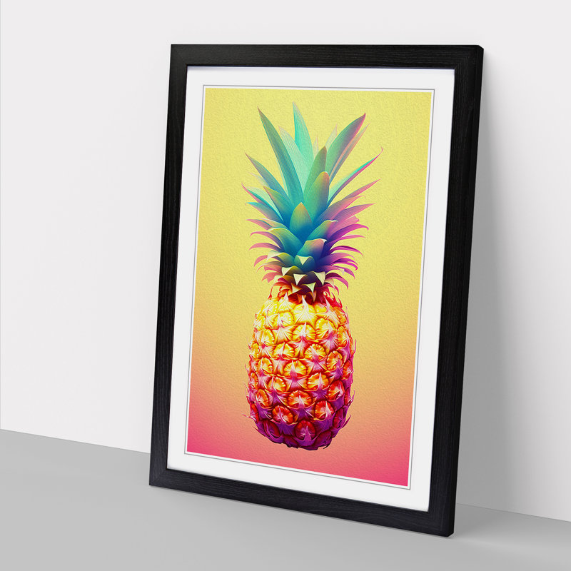 Pineapple Colour Field - Single Picture Frame Print on Wood, Black Framed, 46cm H x 34cm W