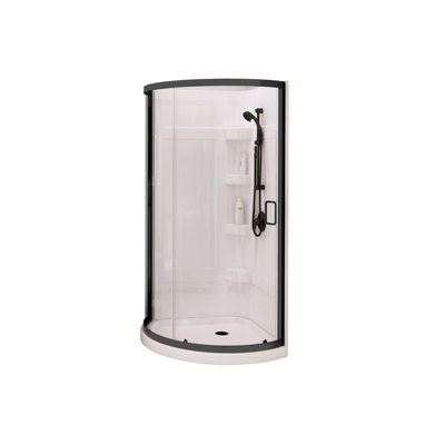 Cyrene 34 x 34 Acrylic Center Drain Shower Kit in White with Clear glass in Matte Black
