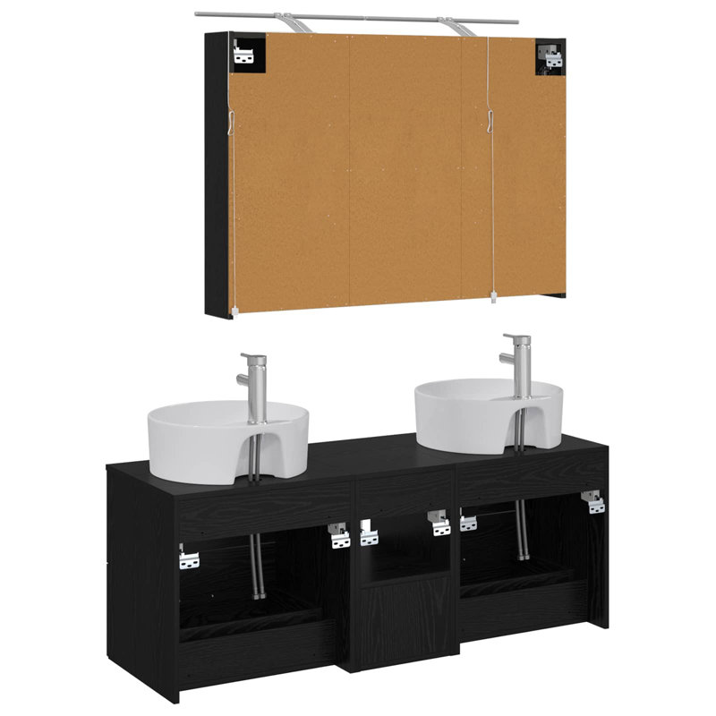 Vanity & Mirror Set, Dark Wood