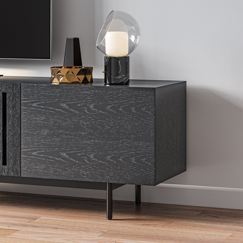 Meuble télé Mid-Century moderne pré-assemblé, H 21,25 po x L 94,49 po x l 15,75 po, Noir