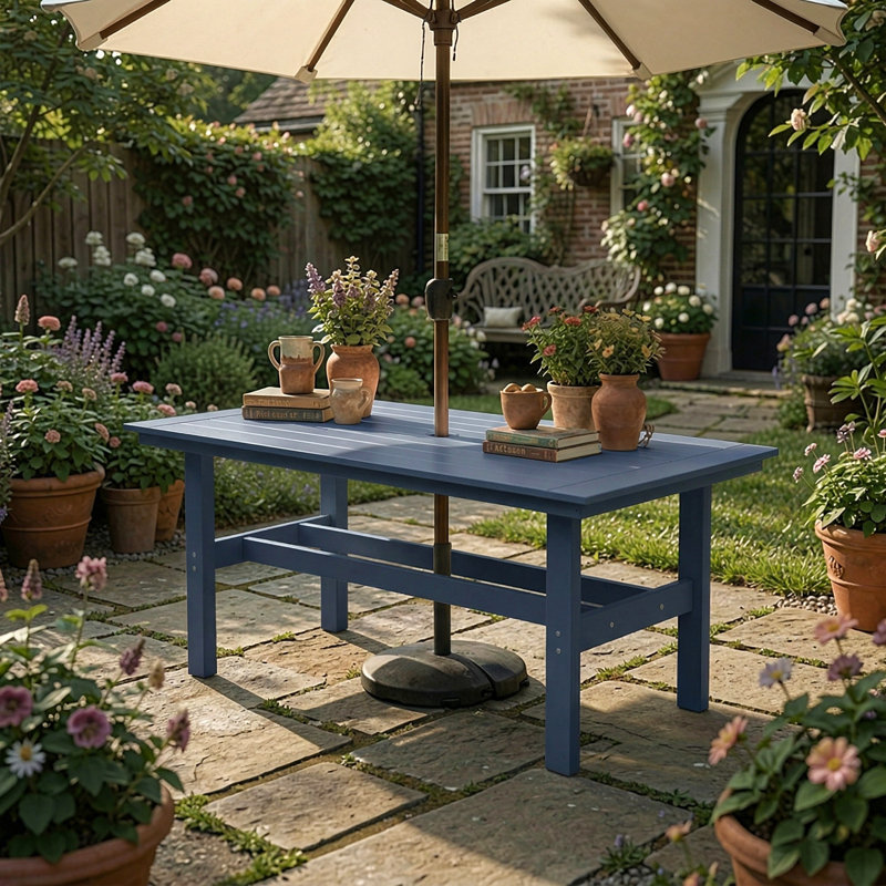 All-Weather HDPE Outdoor Dining Table, Blue