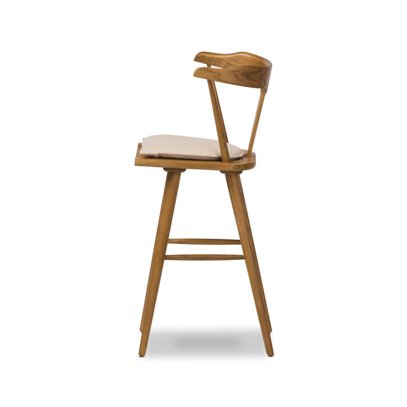 Garth Solid Wood Bar Stool, Bar Stool (29.94" Seat Height), Sandy Oak, Antwerp Natural/Linen Blend
