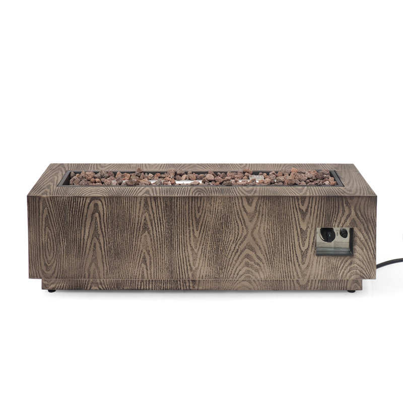 48" Outdoor 50,000 BTU Rectangular Iron Propane Fire Pit, Brown Wood Pattern (Tank Cover Not Included), Wood