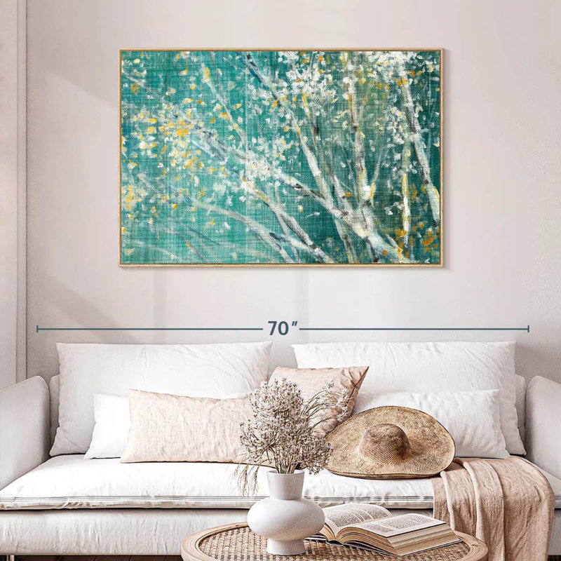 Bouleau bleu II, Cadre flottant en bois naturel, 46 po x 31 po