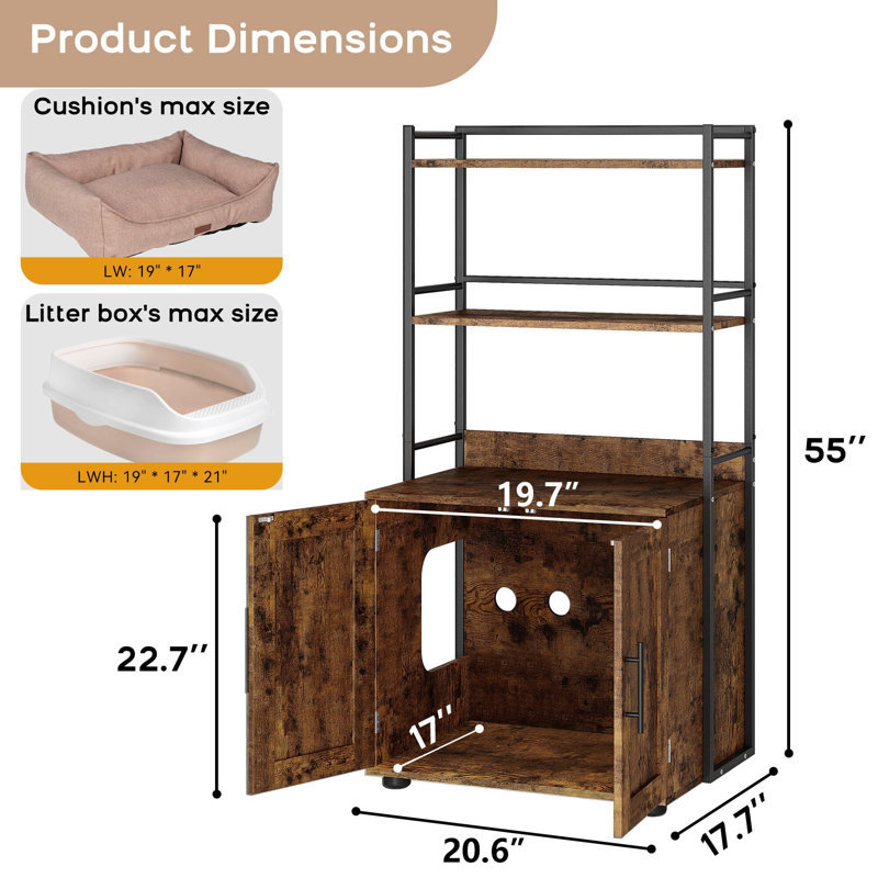 Enceinte de litière avec rangement pour chat, Brun, H 55 po x l 20,6 po x P 17,7 po