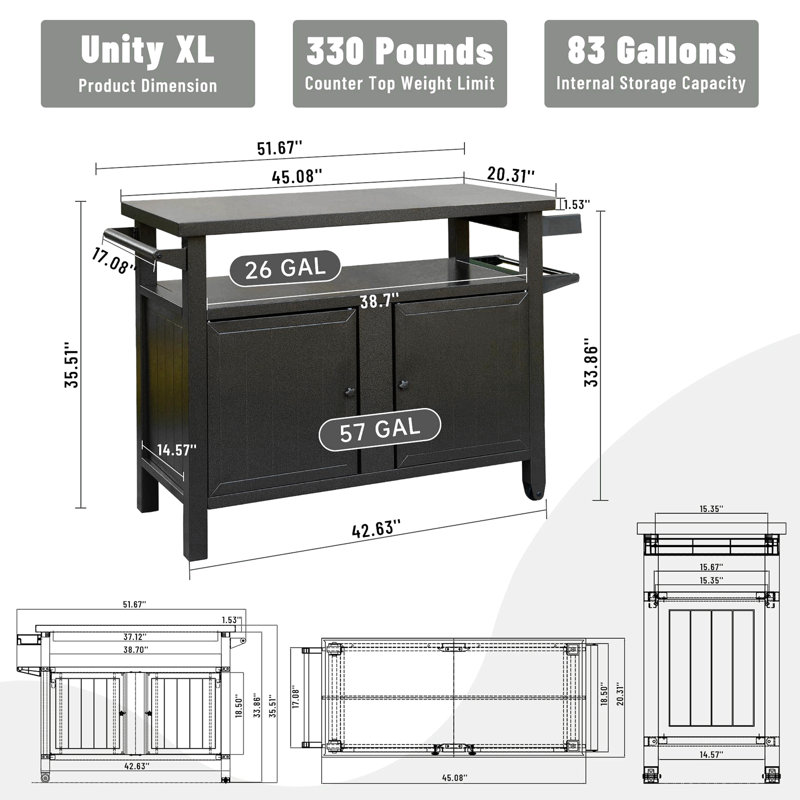 Armoire de rangement pour barbecue avec roulettes, table de barbecue en métal pour l'extérieur, Brun