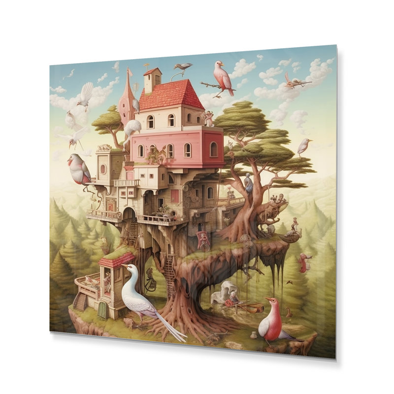«Surréalisme Village in Forest II», reproduction d'art sur métal sans cadre, H 16 po x l 16 po x P 1 po