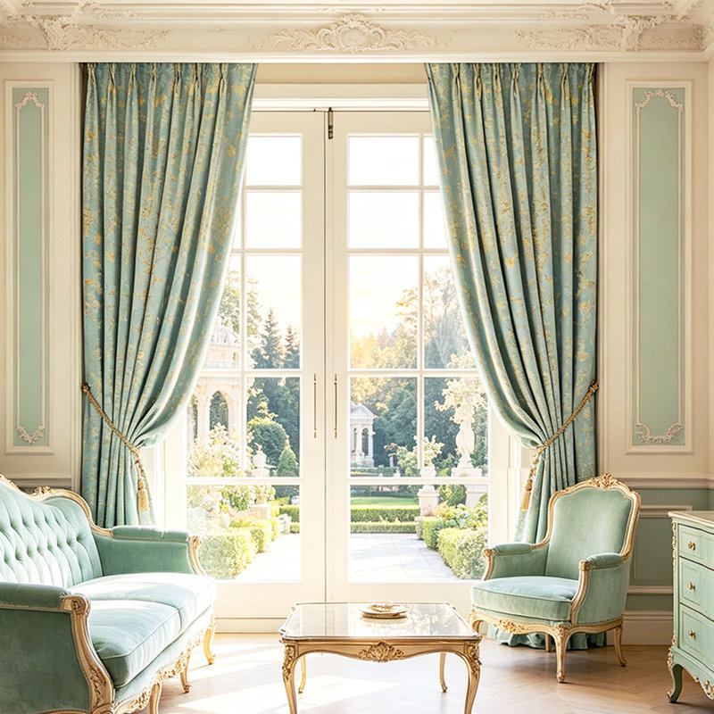  70%-90% Blackout Curtain, Velvet Gold-Stamped Texture, Finished Hook Curtain With Fixed Korean Pleats. Standard 2-Piece Set, Ideal For Daily Use In Bedrooms And Living Rooms.