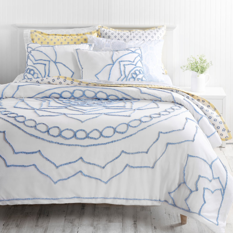 Ensemble d'édredon standard en coton 3 pièces, Édredon grand + 2 taies décoratives, Blanc